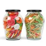 MOOZICO 1000ML 2Pcs Big Pot Glass Jar for Pickle Dried Masala Grocery Grain Storage Transparent Glass Jar with Lid .