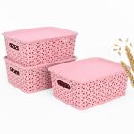 Eha Earth Friendly Multipurpose Basket for storage With Lid | Set of 3, 2.5 L | Made From Rice Husk and Bamboo Fibers | Kitchen Organiser, Bathroom Organiser, Dressing Table Organizer | Innocent