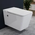 Plantex Ceramic Wall Mount Western Commode/Rimless Toilet with Soft Closet Sheet/Rectangular Tankless Commode/Smart Flush Wall Hung Toilet - P Trap Outlet (White)