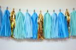 My Party Suppliers Blue Boy Theme Tassel Garland Shinny Tissue Paper Tassels for Party Wedding Gold Garland Bunting Pom Poms (pack of 20)