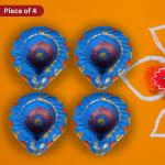 Gaumatram Gayatri PRINTED CLAY DIYA | COLOR- BLUE | PIECE OF 4