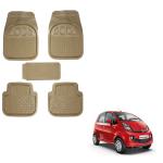 Oshotto Anti Skid Rubber Car Tray Foot Mat Compatible with Tata Nano (Set of 5, Beige)