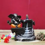Craftam Dark Orange Poly Resin Ganpati Deva Smoke Backflow Fountain Incense Holderwith 20 Free Backflow Cones