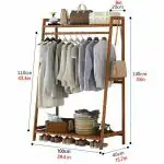 House of Quirk Bamboo DIY Garment Coat Clothes Hanging Duty Rack with Top Shelf & Show100x140cm-Tan