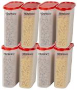 Floraware Food Safe Modular Plastic Storage Containers, Storage Jar with Lid, Pack of 8, BPA Free, 2400ml, Red