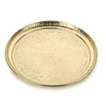DOKCHAN Handmade Pure Brass Flower Design Golden Color Puja Thali with Flower Embossed Design (Size - 6Inch)