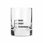 Nutcase Designer Round Whiskey Glass 2.8 inch x 3.6 inch (Dushman, Dost, Bhai)