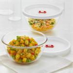 Borosil Glass Mixing & Serving Bowls With White Lids(900 x 2, Clear )