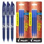 Pilot Frixion Erasable Roller Ball Pen and Refills | Tip Size - 0.7 MM | With Dimpled Grip and In-built Eraser | Ink Colour - Blue - 3 Pens and 6 Refills | Pack of 9