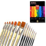 KAMAL Durable Cream and Black Flat and Round Brush with Canvas Pad