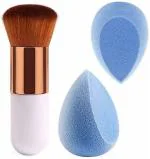KA CAYLA Furry metallic and plastic synthetic single makeup blending washable brush with 2 beauty sponges (3 Items in the set)