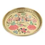 Dokchan Pure Brass Peacock Golden Color Puja Plate | Premium Design Pooja thali (Size - 8 inches)