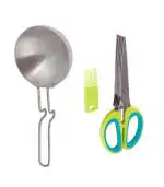 First Front Aluminium Tadka Pan With Stainless Steel 5 Blade Scissor Vegetable Herb Scissor and (Multicolour, Pack of 2)