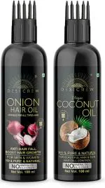 Desi Crew 100 Percent Pure Jasmine Flower and Virgin Coconut Oil with Comb Applicator Cold Pressed for Skin, Body and Hair Care 100 ml Each