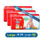 Niine Baby Diaper Pants Large(L) Size (9-14 KG) (Pack of 3) 90 Pants for Overnight Protection with Rash Control