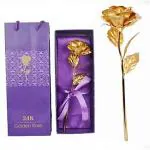 KATHIYAWADI Gilded Golden Foil Rose Flower with Luxury Gift Box and Bag Great Gift Idea for Valentine's Day, Mother's Day, Thanksgiving Day, Christmas, Birthday, Anniversary Home Decro/Gifting