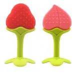 Grest Silicone Fruit Shape 2 Piece Of Teething Soft Sensory Teether / Pacifier For Baby ( Strawberry & Peach )