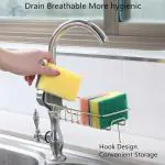 JOBBER Kitchen Sink Caddy Organizer Over Faucet Sponge Holder, Stainless Steel Heavy Duty Thickening Hanging Faucet Drain Rack for Scrubbers, Soap, Bathroom, Detachable No Suction Cup or Magnet