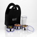 K.Kart Stainless steel Royal Lunch Box/tiffin box 3 compartment with 1 bottle and bag