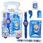 AMB 7 in 1 Stationery Set for Girls and Boys| Kids Return Gift 7 in 1 Cartoon School Items for Kids Pencils, Eraser, Sharpener, Watch, Wallet | Return Gift for Kids(Space)