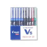 Pilot Hi-Tecpoint V5 Extra Fine Point Liquid Ink Pen | Tip Size - 0.5 MM | Unique Dimple Tip Technology | Ink Colour - 15 Blue, 3 Black, 1 Red and 1 Green | Pack of 20