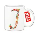 Mug Morning J Letter Mug Floral Design Coffee Mugs with Letter J J Alphabet Mugs Letter Mugs
