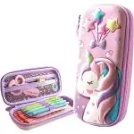 Pluspicks Unicorn Pencil Case,Pen Box ,3D Unicorn Cover,Compass Box,School Supply Organizer for Kids, Students, Girls,Gift,Baby Stationery Box, Cosmetic Zip Pouch Bag Unicorn School Multi Compartment Pink Pouch