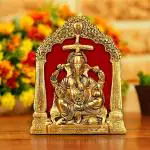 KridayKraft Metal Ganesha ji Statue in woodan frem,Ganpati Wall Hanging Sculpture Idol and Table top Your Home, Office,Religious Gift Article Decorative,Showpiece Figurines