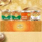 Dhampur Green Snack Gift Box | Gur Saunf 250g, Gur Chana 200g, Brittles - Almond & Cashew Nut 200g & Mix Fruit Candy - 300g