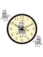 Random 12- inch Playing Zebra Round Shaped Wall Clock With Two Plaque And Glass (Quartz Movement, Black Frame)