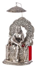 kridaykraft Home Decor & Gifts Silver Sai Baba Sitting On Shinghasan