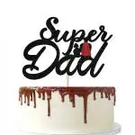 Festiko Super Dad Cake Topper, Best Dad Ever, Happy Birthday Dad, Happy Fathers Day Party Decorations Black Glitter