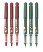 Pilot Hi-Tecpoint V7 Cartridge System Fine Point Liquid Ink Pen | Tip Size - 0.7MM | Refillable with Cartridge | Ink Colour - 4 Red and 4 Green | Pack of 8