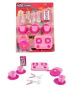 Globular Indian Kitchen Set , Mini Kitchen Set Little Chef Cooking Cookware Pretend Play Set Toy with Accessories for Kids . (Happy Cooking Pink)