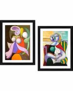 DECOR ADVENTURES Woman with a Flower and Reading by Pablo Picasso Wall Painting 18 x 24 inch (Set of 2)