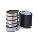 VAYA TYFFYN Black Oval Shape Polished Stainless Steel Lunch Box with Four Containers Without Bagmat, 1300 ml