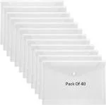 Shining Zon Envelope Design Document Certificates File Folder Bag Clear Holder Storage Case Snap Button File Folder Clear Plastic Container for A4, FS, Legal Size Papers Stationery - Pack of 40