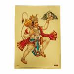 Hawai Shree Bajrang Bali Hanuman with Trikut Parvat Gold Plated Foil Hindu God Religious Poster for Décor and Worship Use SFDI00637_NOF_8X12