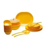 Gluman Plastic 32 Pieces Round Dinner Set (Yellow)