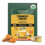VAHDAM, Organic Turmeric Ginger Powerful Superfoods - 50 Herbal Tea Bags | Powerful Wellness & Healing Properties of Turmeric & Ginger | 100% Natural |Green tea for weight loss