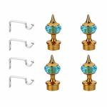 GLOXY Single Diamond Aluminum Curtain Brackets Parda Holders with Support Fittings Designer 1 Inch Rod Pocket Finials for Door & Window (Gold Mix Sky Blue, Pair of 2)