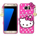 Clickaway Hello Kitty Case for Samsung Galaxy S6 Edge 3D Soft Cute Cover for Girls/Women Silicone Rubber Back Cover With Pendant-Baby Pink/Pink