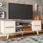 Madesa Easy to Assemble TV Stand with Storage Space and Cable Management for TV (White) - up to 55 inch