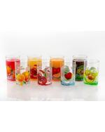Aerial Kitchenware White Plastic Fruit Print Design Juice Glass Set, 300ml (Pack of 8)