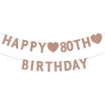 Festiko Rose Gold 80th Birthday Banner, Glitter Happy 80 Years Old Woman Or Man Party Decorations, Supplies