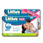 Little's Standard Baby Diapers S Size (Small) Pants Style | 4-8 kg | 80 Count - Pack of 2 | CottonSoft Baby Diaper with Leakage Guard & 10 Hours Absorption
