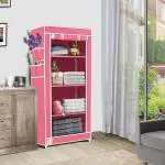 Fabura Single Door Collapsible Wardrobe In 4 Shelfs In Pink Color