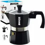 Bison Wildcrafted Milano Stovetop Espresso Maker Moka Pot 3 Cups 150ml Stove Top Moka Italian Espresso Coffee Maker, Black