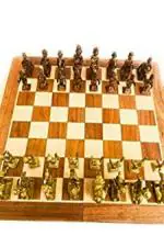 Duke Art Emporium Gold Brass Chess Set with Wooden Board (40.6 x 40.6 x 5.1 cm)