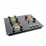 Glen 1063 RO IN HT BB Black Auto Ignition Built In Glass Gas Hob Top With Italian Double Ring 3 Brass Burner
